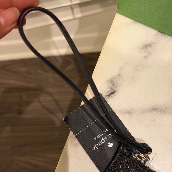 Kate Spade Lucy Black Glitter Medium L-Zip Wristlet • NWT+ with Shopping Bag - Picture 7 of 9
